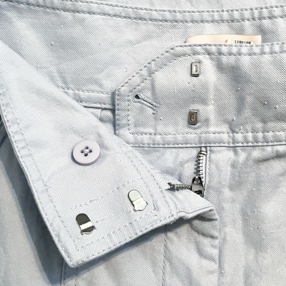 Rebecca Taylor Blue Slub Cotton High Rise Straight Leg Suiting Pants - Picture 4 of 8